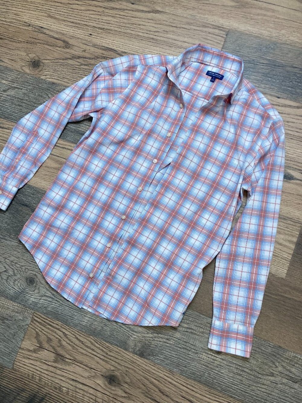 Peter Millar Crown Crafted Shirt Mens Small Pink Plaid Long Sleeve Button Up